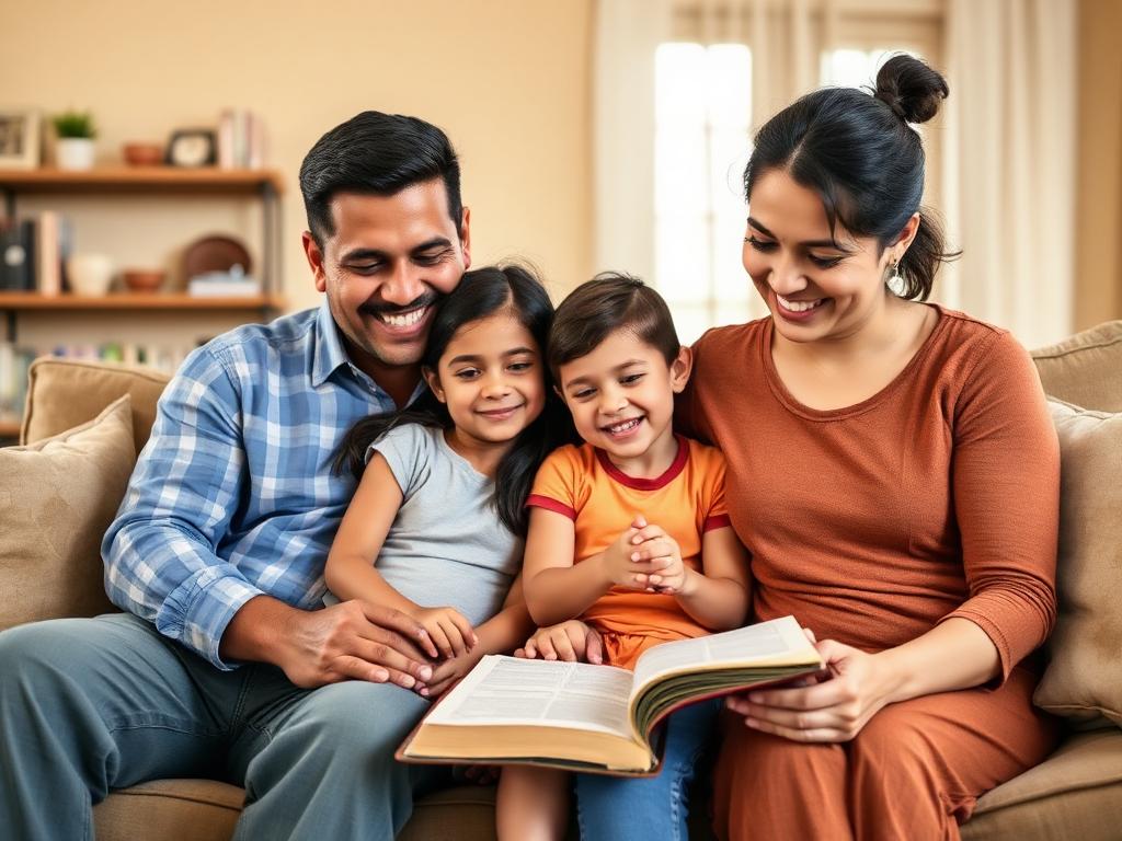 Familias cristianas estudiando la Biblia juntas en casa